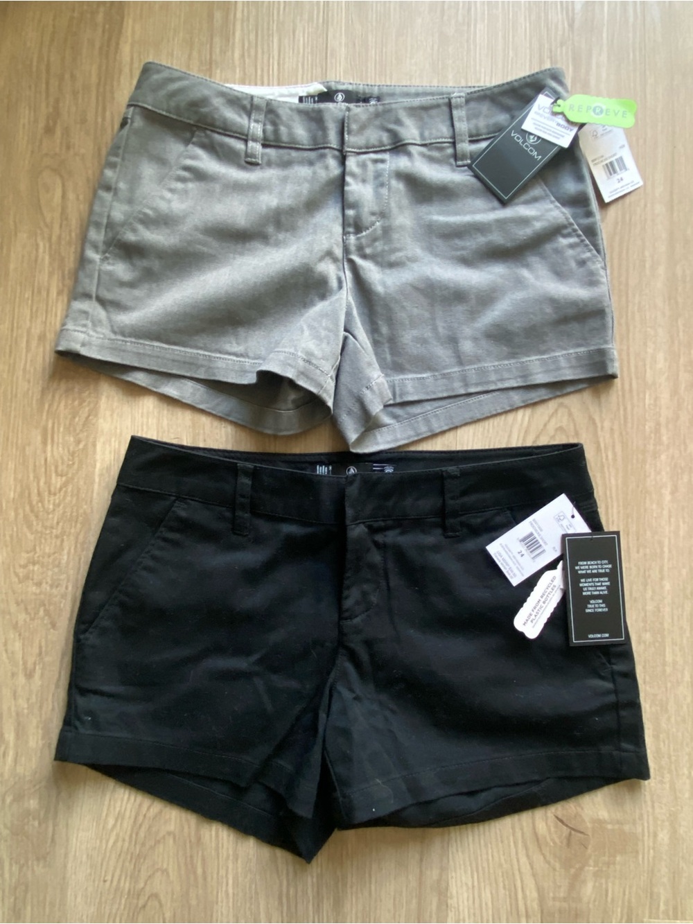 NWT - Volcom Frochickie Women’s Casual Chino Shorts - (Set of two -Gray & Black)